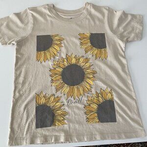O’Neill Women’s Top XS Beige T-Shirt Sunflowers Nature Graphic Surf Boho Neutral